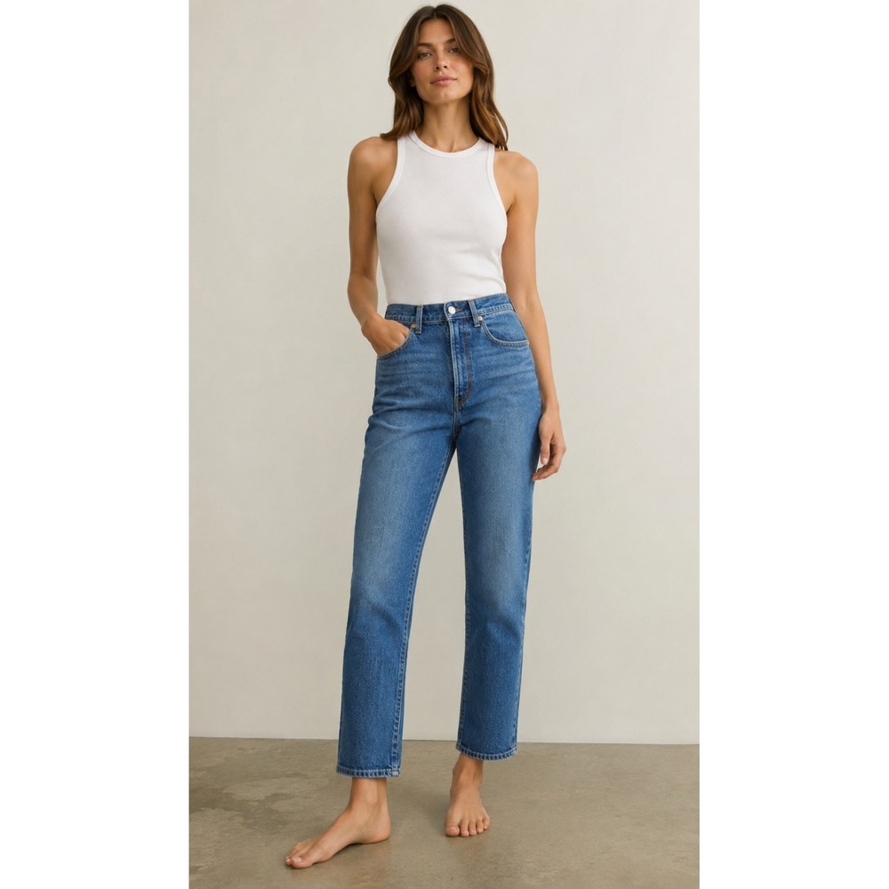 Levis Premium Ribcage Straight Ankle Jeans Blue Denim High Rise Button Fly 30
